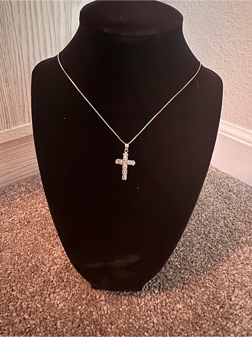 Sterling Silver Crystal Cross Pendant Necklace - Silver